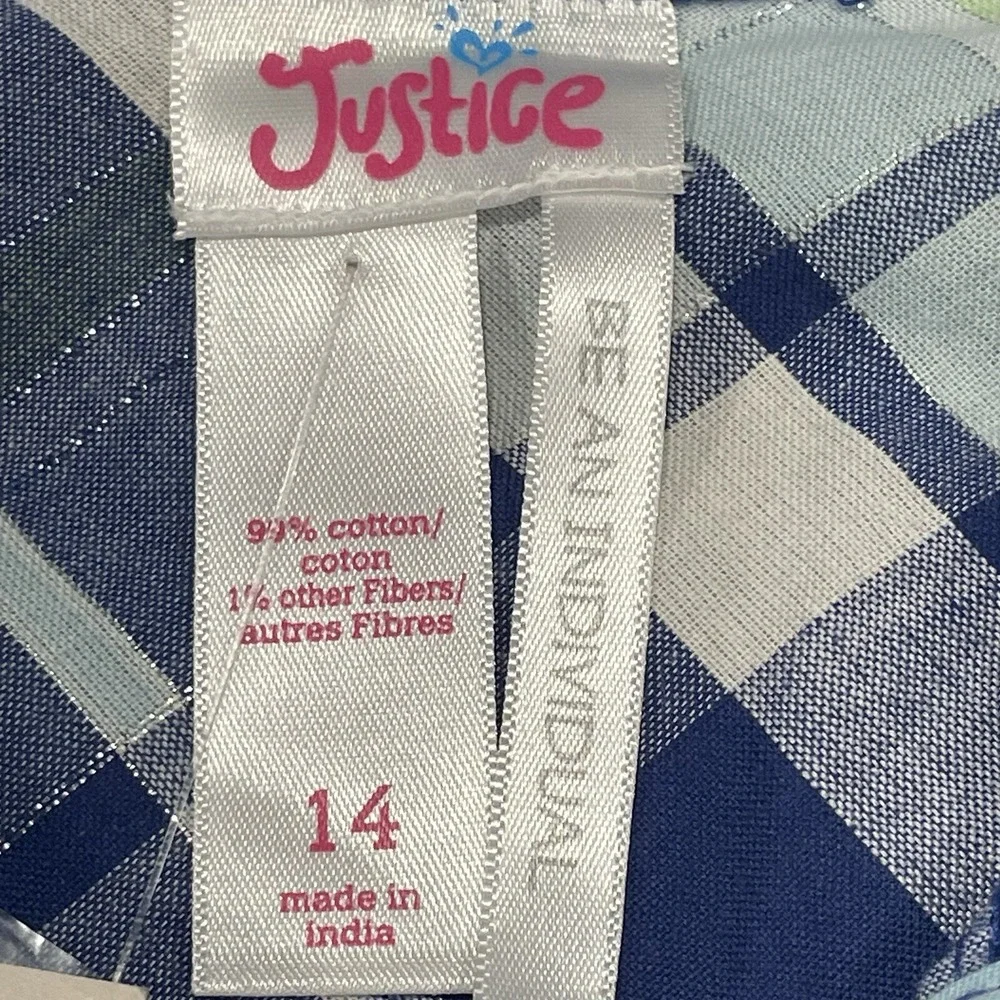 NWT Girls Shirt Top Blue‎ Plaid Roll Tab Long 3/4 Sleeve Cowgirl Cottage Prairie